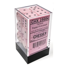 Chessex Dice: Opaque Pastel Pink/Black (16mm 12D6 Set)