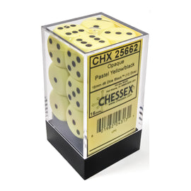 Chessex Dice: Opaque Pastel Yellow/Black (16mm 12D6 Set)