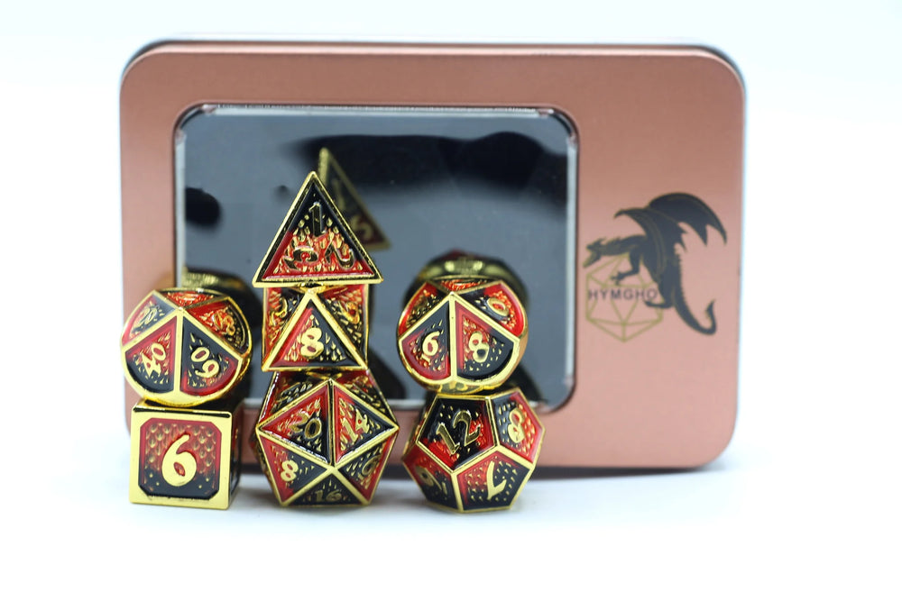 Solid Metal Behemoth Dice set - Gold w/ Red and Black