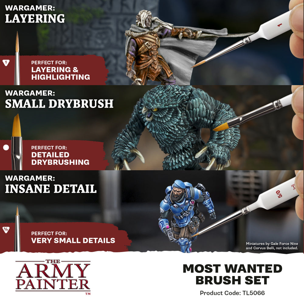 Army Painter: Wargamer Brushes - Most Wanted Brush Set (Small Drybrush, Layering & Insane Detail)