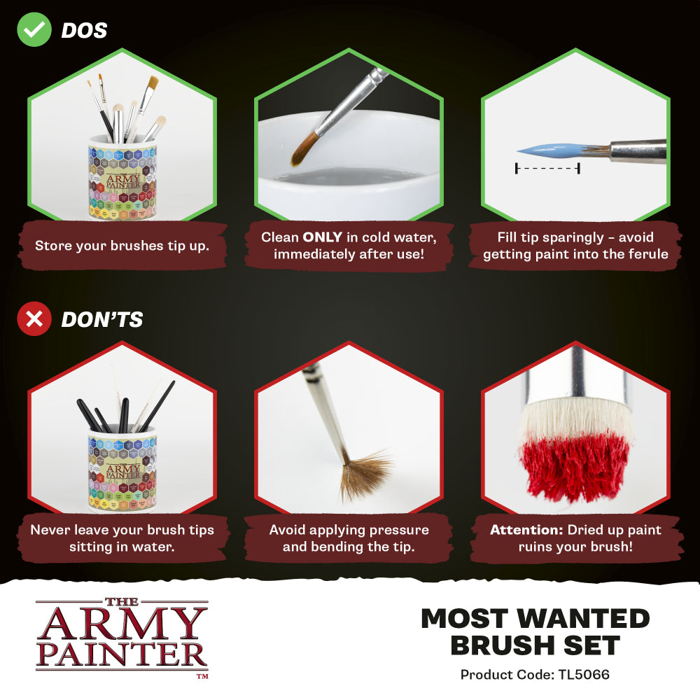 Army Painter: Wargamer Brushes - Most Wanted Brush Set (Small Drybrush, Layering & Insane Detail)