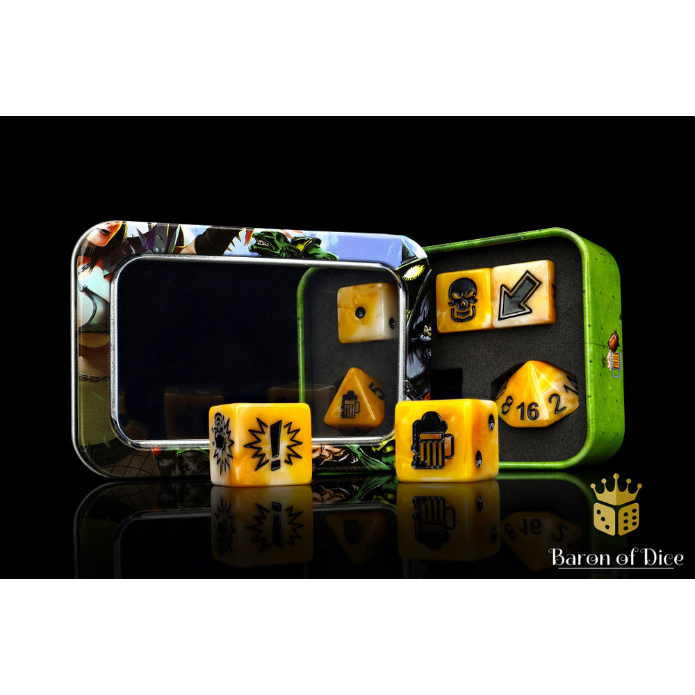 Baron of Dice: Bloody Football Dice - Go for Gold Beer (7 Dice Set)