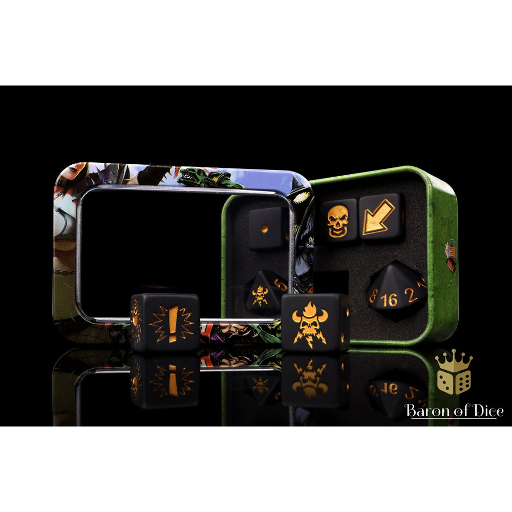 Baron of Dice: Bloody Football Dice - Matte Black Chaos Sigil (7 Dice Set)