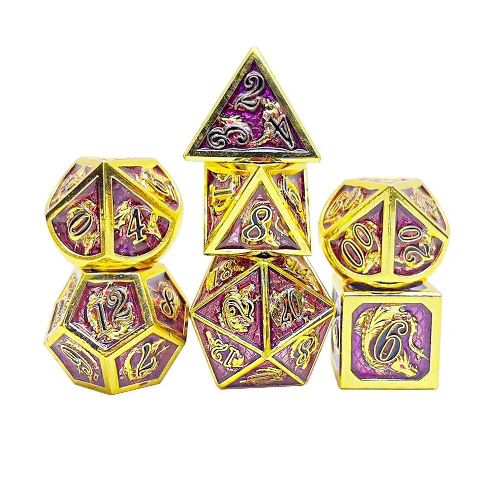 Metal RPG Dice: Dragon - Gold with Purple (HYMGHO)