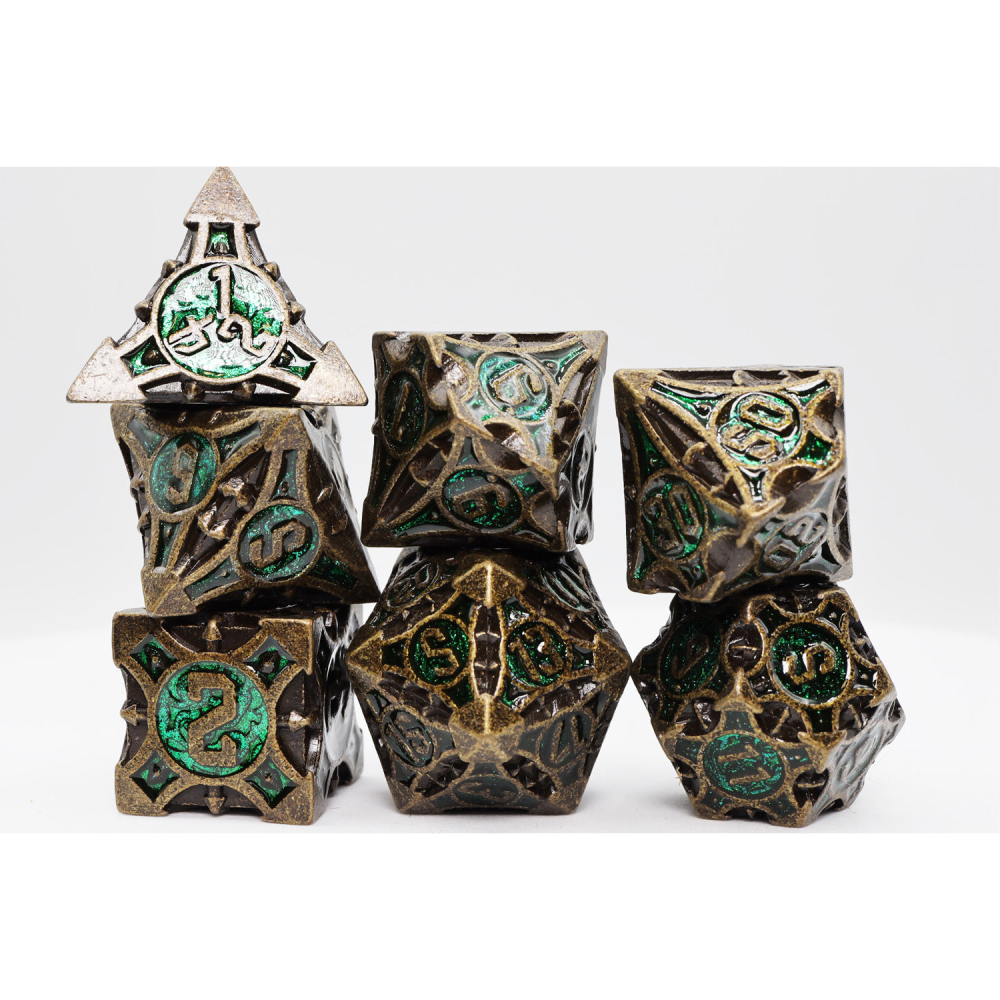 Foam Brain Dice: Ancient Forest Arrow Metal RPG Set