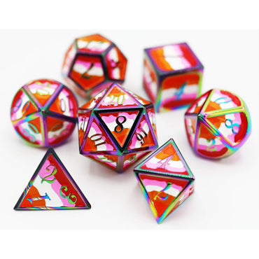 Metal RPG Dice: Lesbian Pride Flag (Foam Brain)