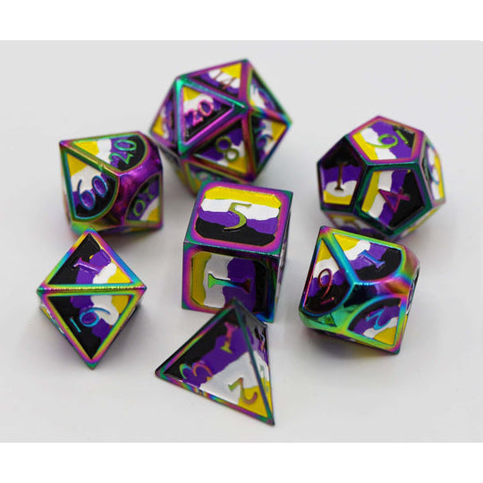Metal RPG Dice: Nonbinary Pride Flag (Foam Brain)