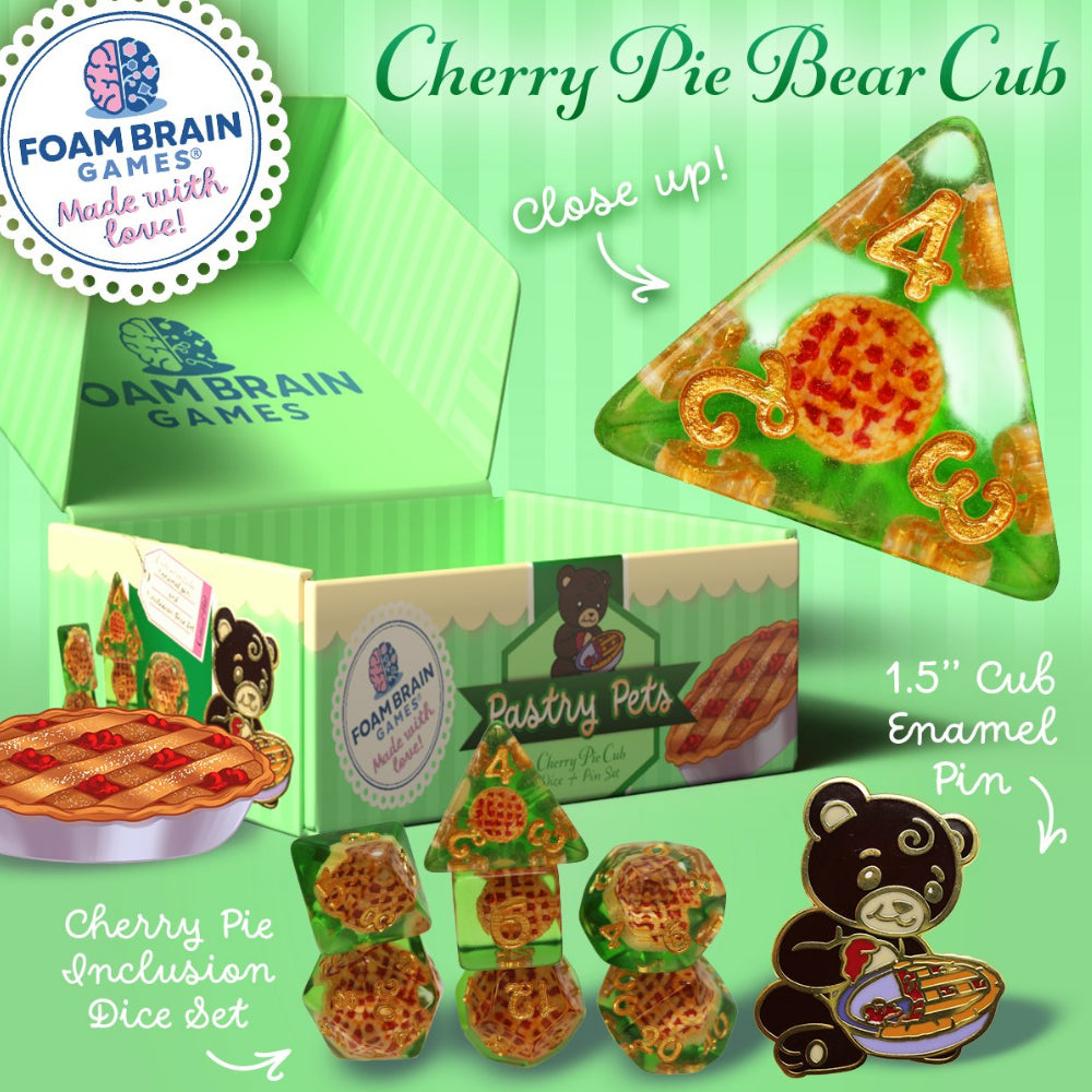 Foam Brain: Pastry Pets - Cherry Pie Cub (Dice & Pin Set)