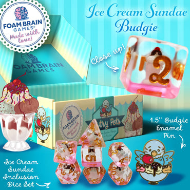 Foam Brain: Pastry Pets - Ice Cream Sundae Budgie (Dice & Pin Set)