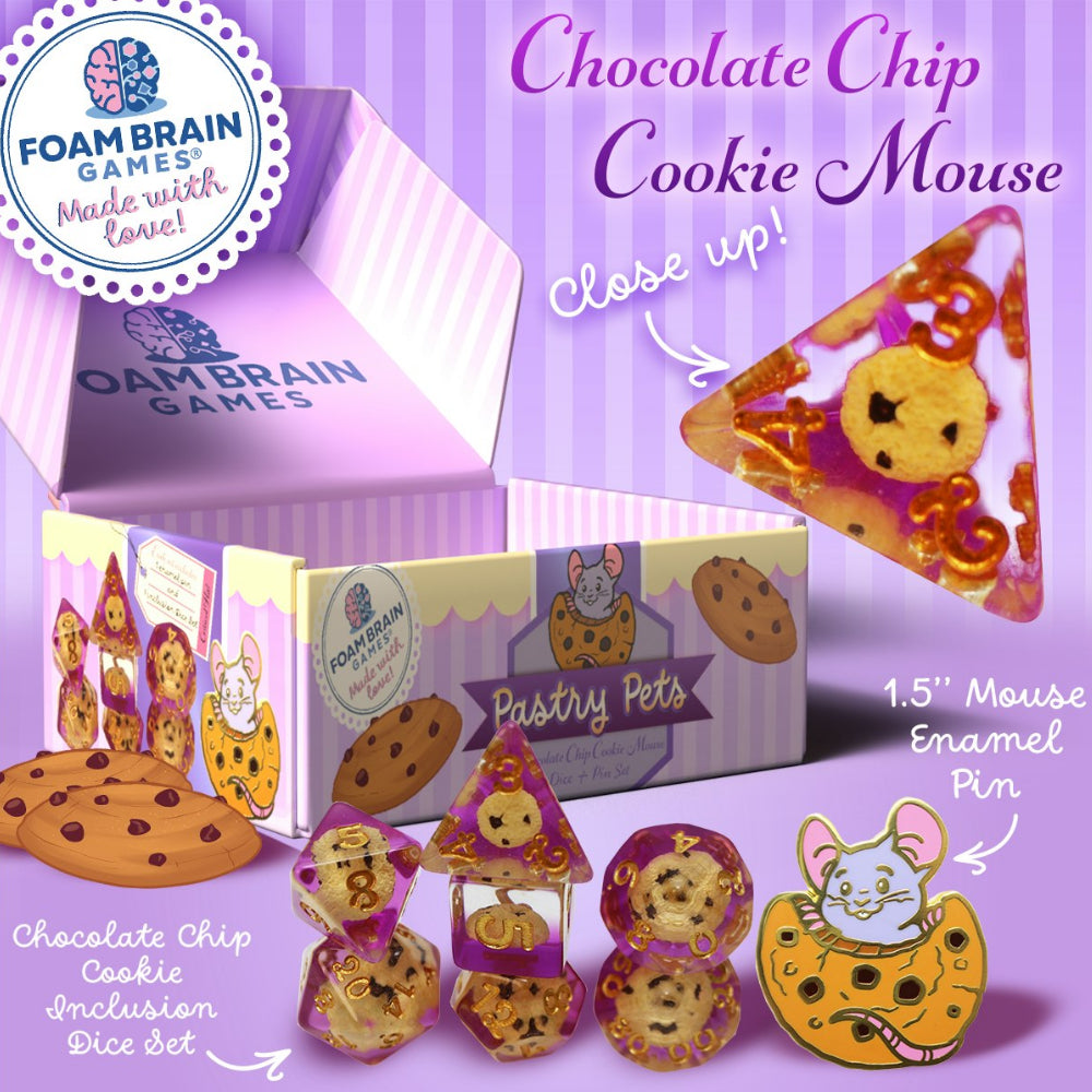 Foam Brain: Pastry Pets - Chocolate Chip Cookie Mouse (Dice & Pin Set)