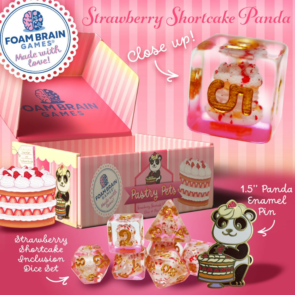 Foam Brain: Pastry Pets - Strawberry Shortcake Panda (Dice & Pin Set)
