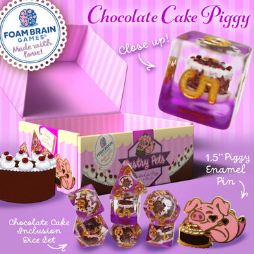 Foam Brain: Pastry Pets - Chocolate Cake Piggy (Dice & Pin Set)