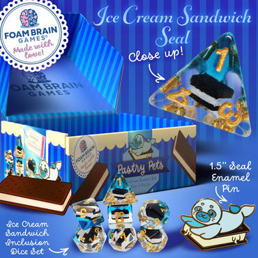 Foam Brain: Pastry Pets - Ice Cream Sandwich Seal (Dice & Pin Set)