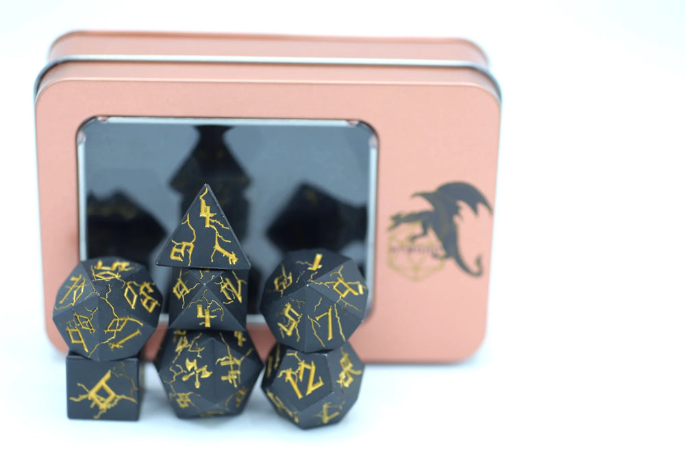 Metal RPG Dice: Barbarian - Matte Black with Gold (HYMGHO)