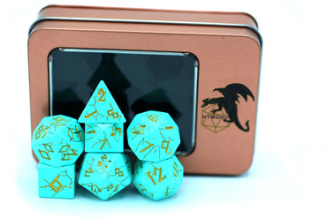 Barbarian Solid Metal Polyhedral Dice Set - Turquoise with Gold