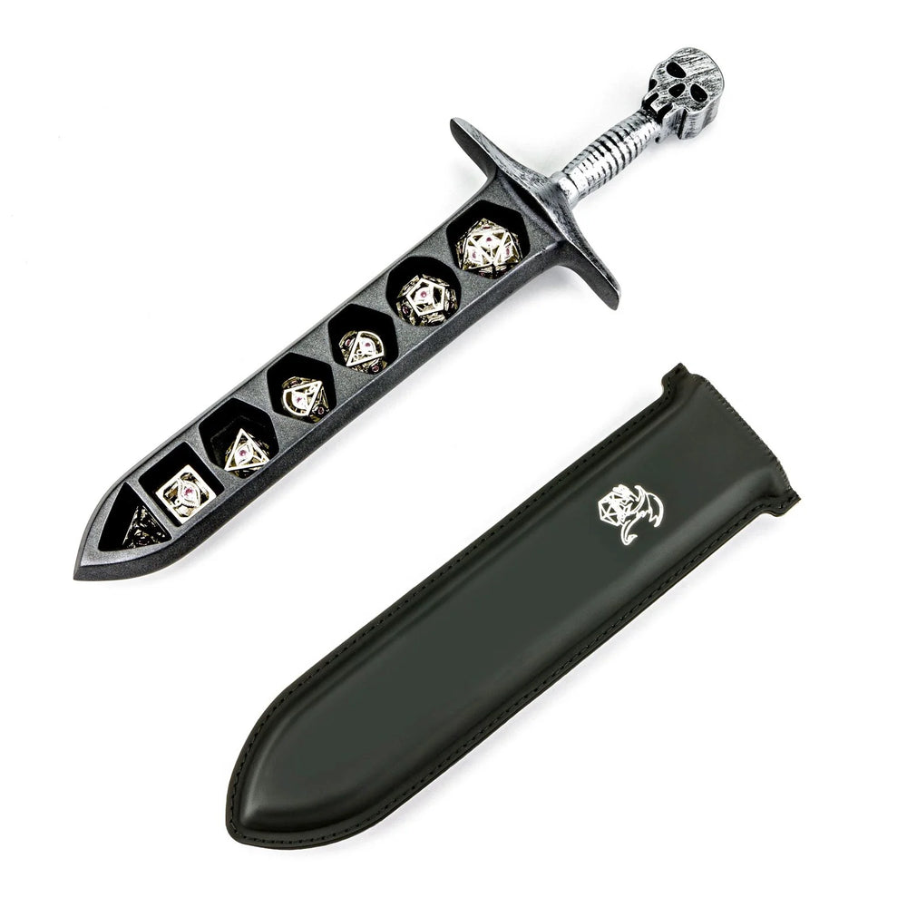 Grim Dagger Dice Case with sheath cover - Silver