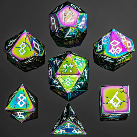 Metal RPG Dice: Barbarian - Rainbow with White (HYMGHO)
