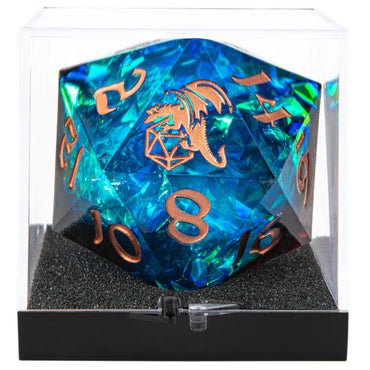 Sharp Edged Resin 55mm D20 - Blue and Red /w Copper Ink