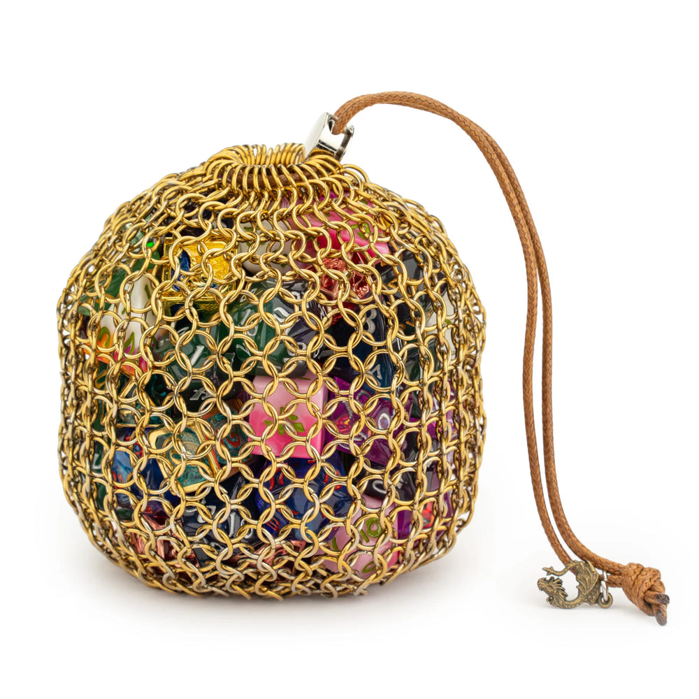 Hero's Chainmail Dice Bag - Gold