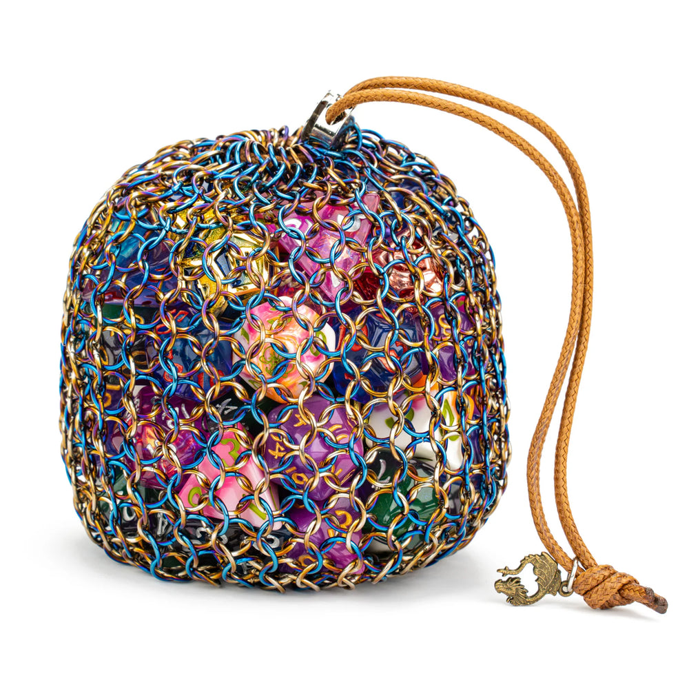 Hero's Chainmail Dice Bag - Blue & Gold