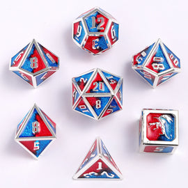 Metal RPG Dice: Draconis - Silver with Red and Blue (HYMGHO)