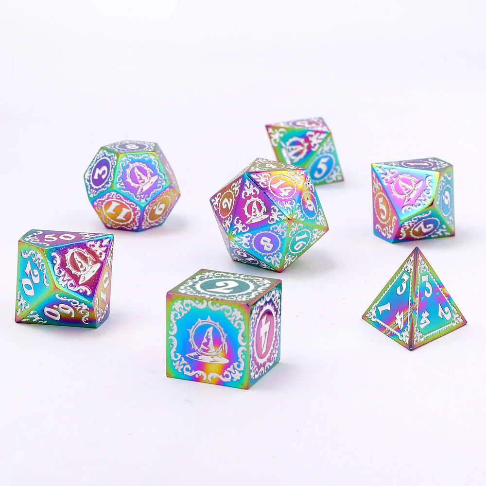 Metal RPG Dice: Wizard - Rainbow with White (HYMGHO)