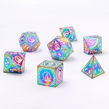 Wizard Solid Metal Polyhedral Dice Set - Rainbow with White