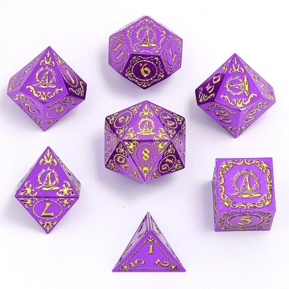 Wizard Solid Metal Polyhedral Dice Set - Purple with Gold