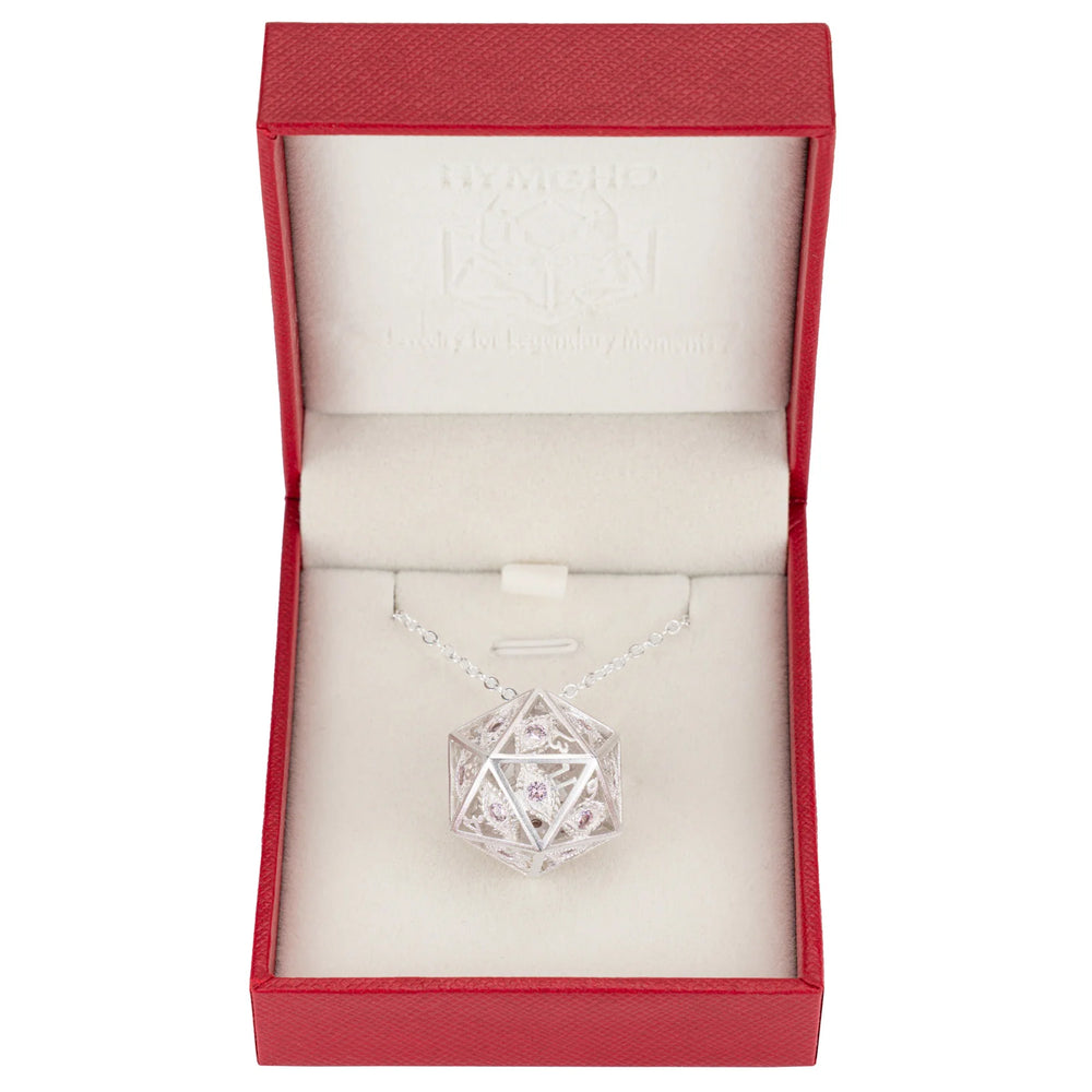D20 Necklace: Dragon's Eye - Silver with Pink Gems (HYMGHO)