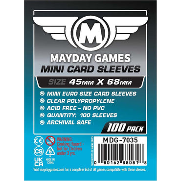 Mayday Sleeves: Mini Euro Board Game (45mm x 68mm / 100 Count)