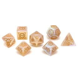 Gemstone RPG Dice: Feyweave K9 Glass - Rainbow, Frosted + Special Edition Gold Font (Norse Foundry / Yaniir)