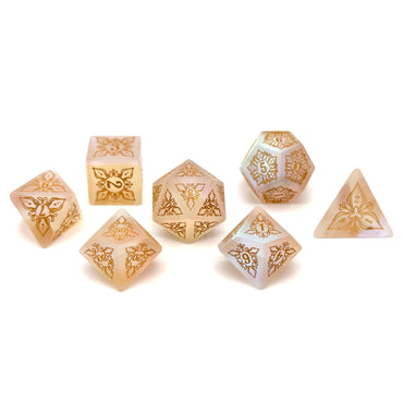 Gemstone RPG Dice: Feyweave K9 Glass - Rainbow, Frosted + Special Edition Gold Font (Norse Foundry / Yaniir)