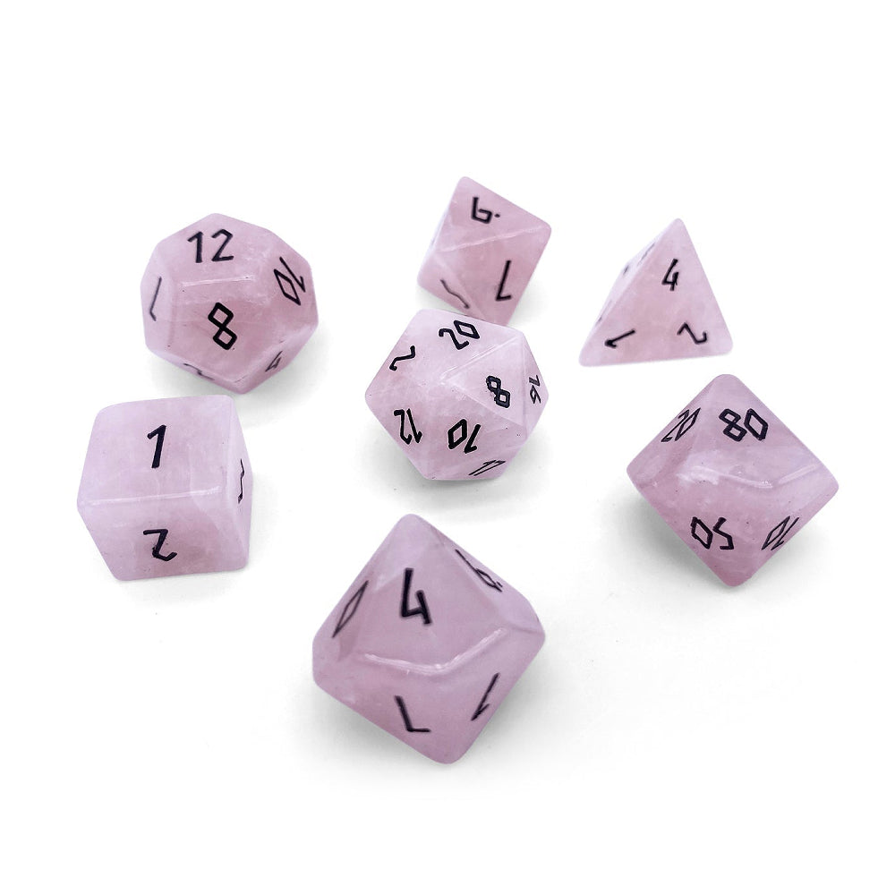 Gemstone RPG Dice: Rose Quartz + Black Font (Norse Foundry)