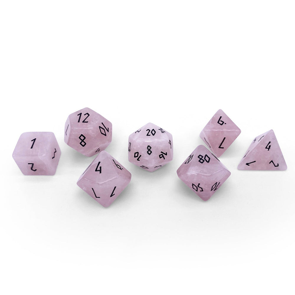 Gemstone RPG Dice: Rose Quartz + Black Font (Norse Foundry)