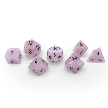 Gemstone RPG Dice: Rose Quartz + Black Font (Norse Foundry)