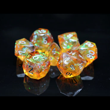 Sharp Edged RPG Dice: Diamond Cut - Marmalade Burst (Old School Dice)