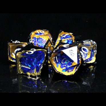 Sharp Edged RPG Dice: Geode - Blue Crystal w/Black (Old School Dice)