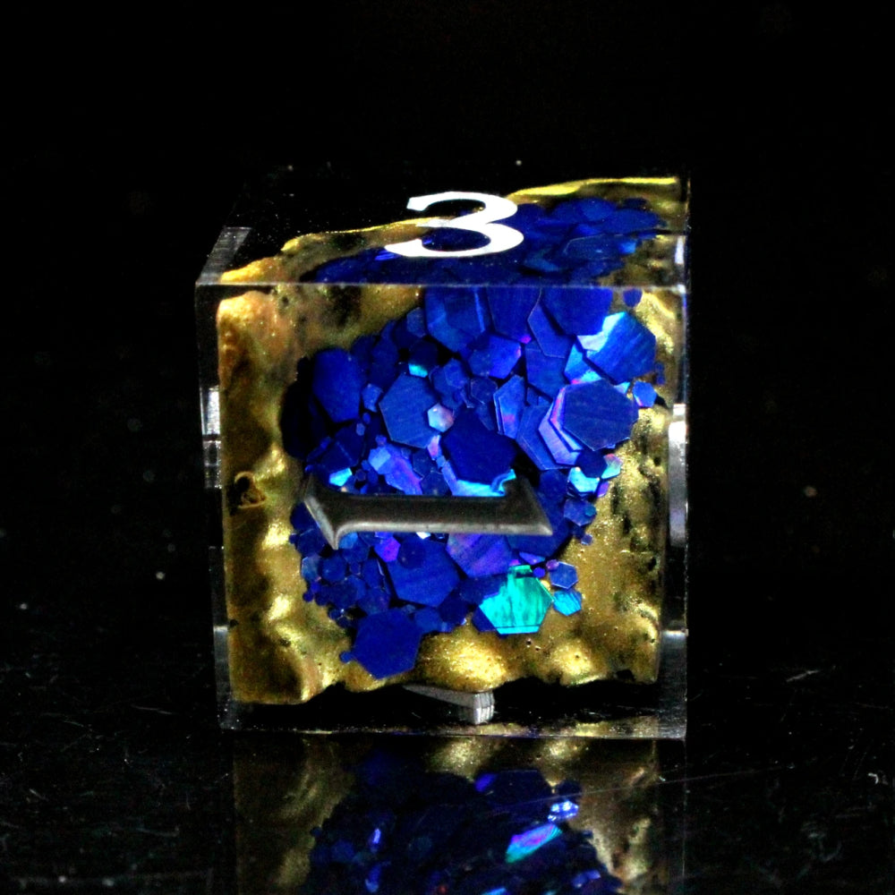 Sharp Edged RPG Dice: Geode - Blue Crystal w/Black (Old School Dice)