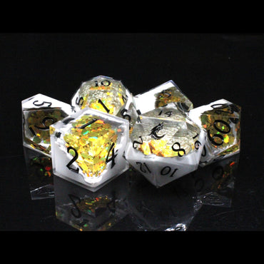 Sharp Edged RPG Dice: Geode - Gold w/White (Old School Dice)