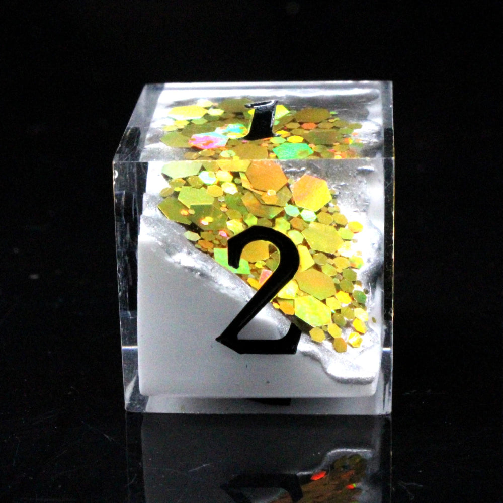Sharp Edged RPG Dice: Geode - Gold w/White (Old School Dice)