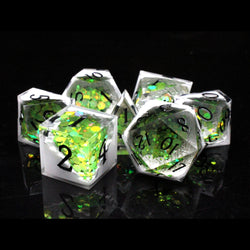 Sharp Edged RPG Dice: Geode - Green Fluorite w/White (Old School Dice)