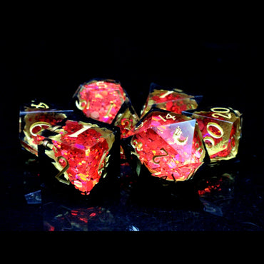 Sharp Edged RPG Dice: Geode - Red Ruby w/Black (Old School Dice)