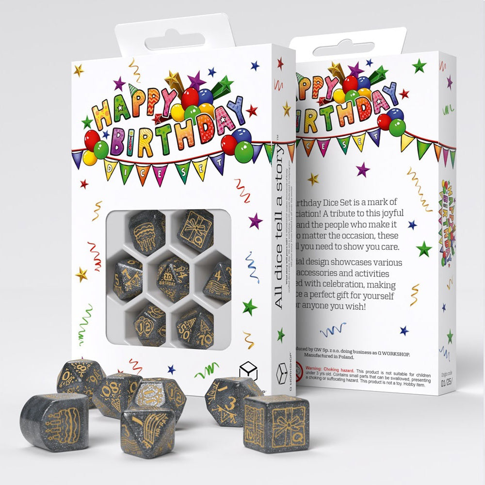 RPG Dice: Happy Birthday! - Silver Confetti (Q-Workshop)