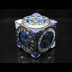 Metal 7-in-1 Dice Spinner: Dice Goblin - Matte Black w/Blue (Old School Dice)
