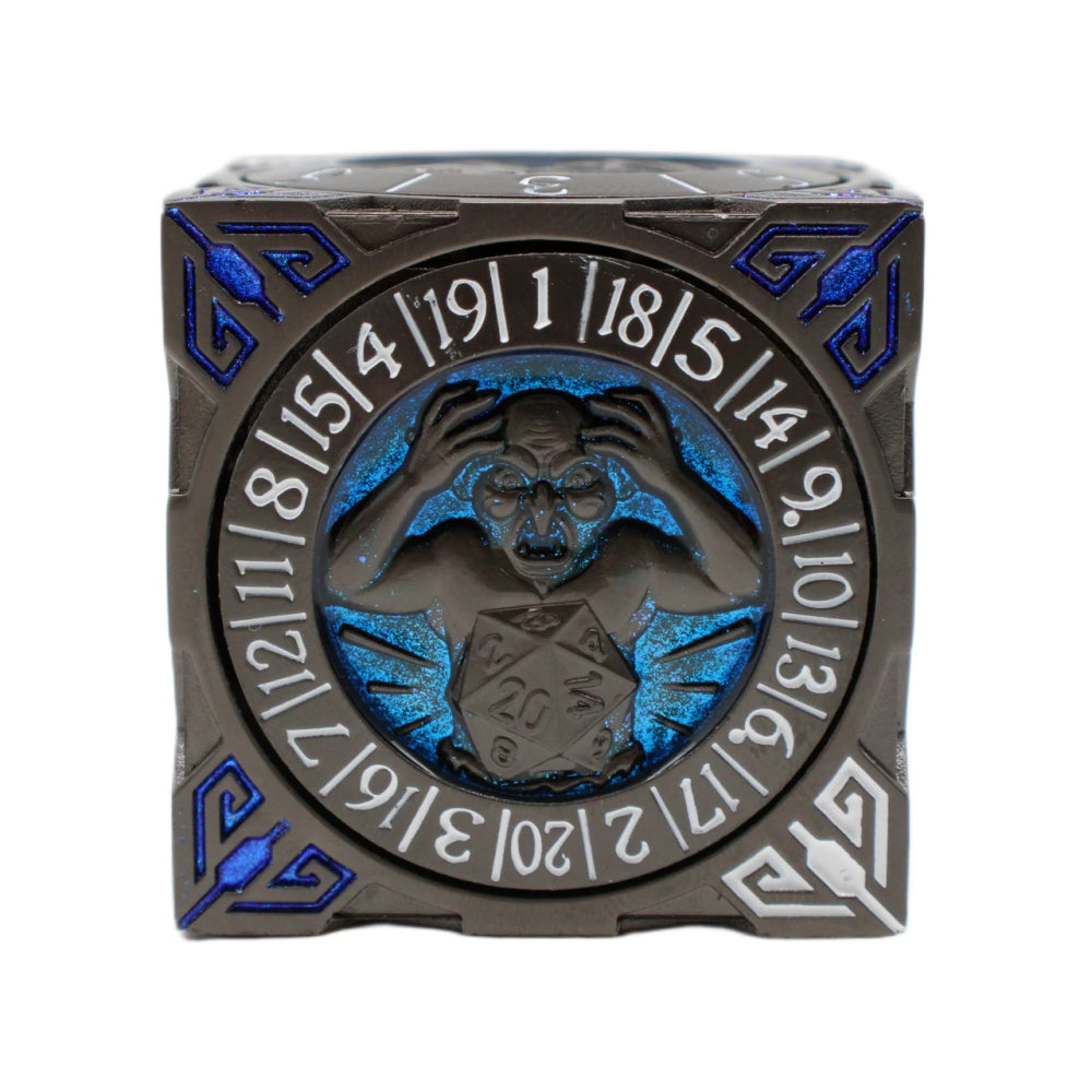 Metal 7-in-1 Dice Spinner: Dice Goblin - Matte Black w/Blue (Old School Dice)