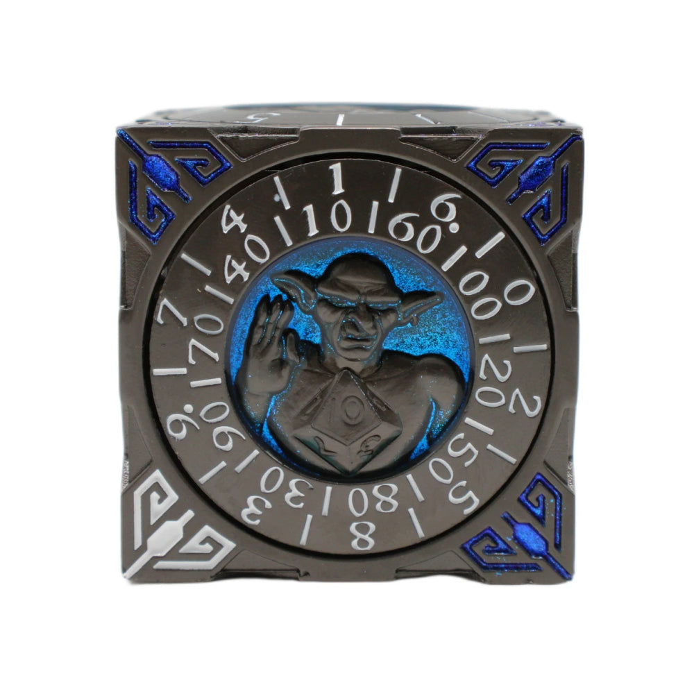 Metal 7-in-1 Dice Spinner: Dice Goblin - Matte Black w/Blue (Old School Dice)