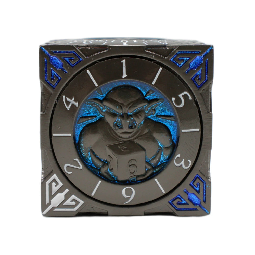 Metal 7-in-1 Dice Spinner: Dice Goblin - Matte Black w/Blue (Old School Dice)