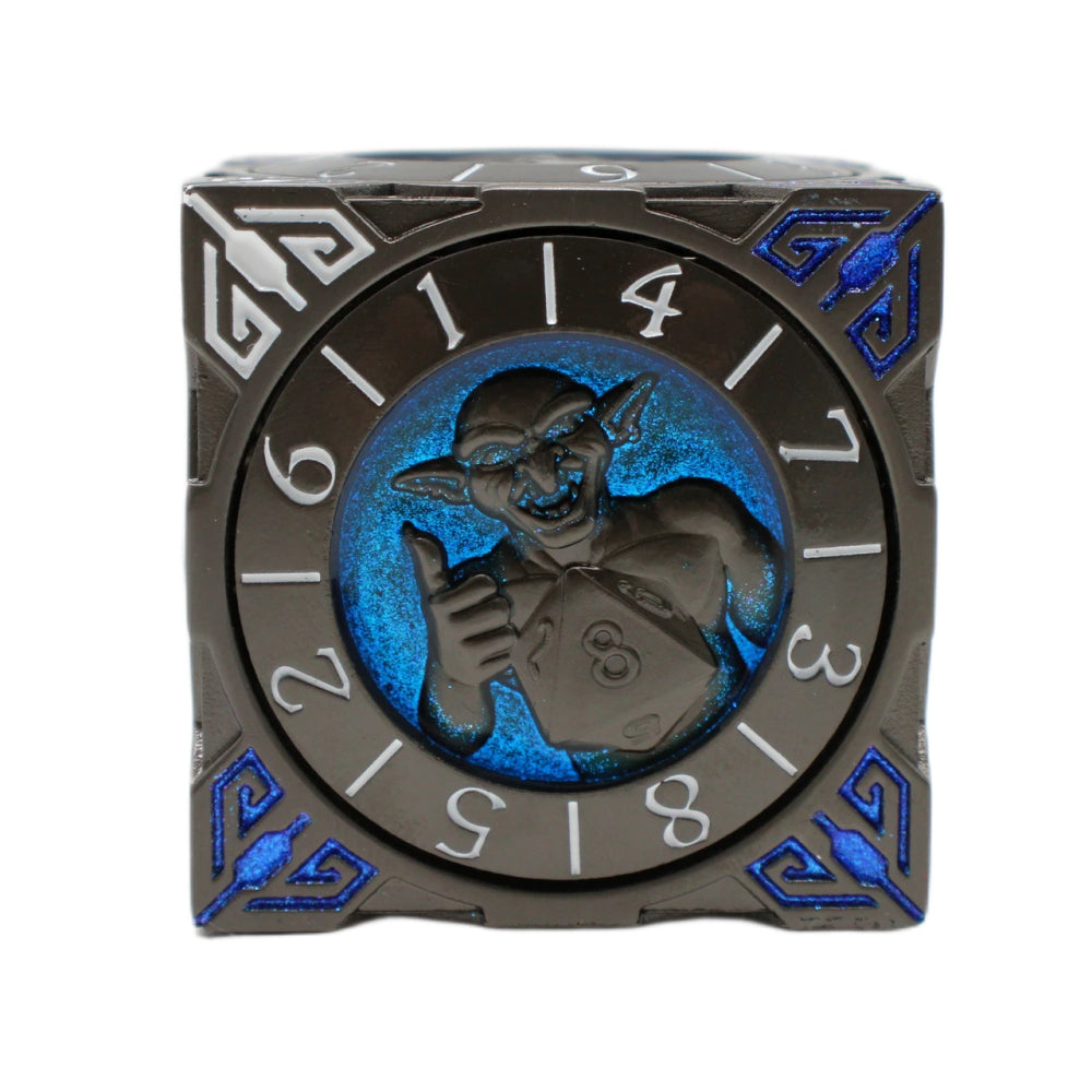 Metal 7-in-1 Dice Spinner: Dice Goblin - Matte Black w/Blue (Old School Dice)