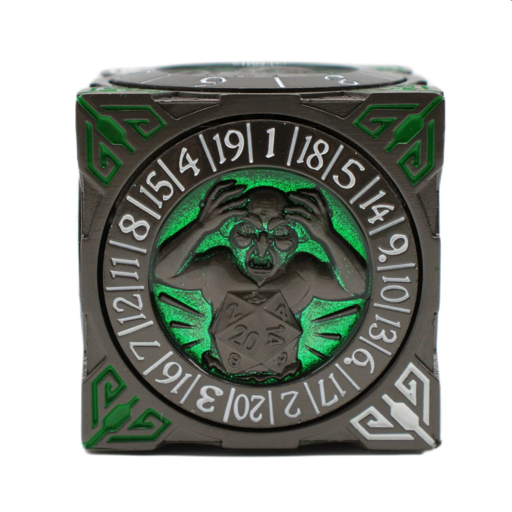 Metal 7-in-1 Dice Spinner: Dice Goblin - Matte Black w/Green (Old School Dice)
