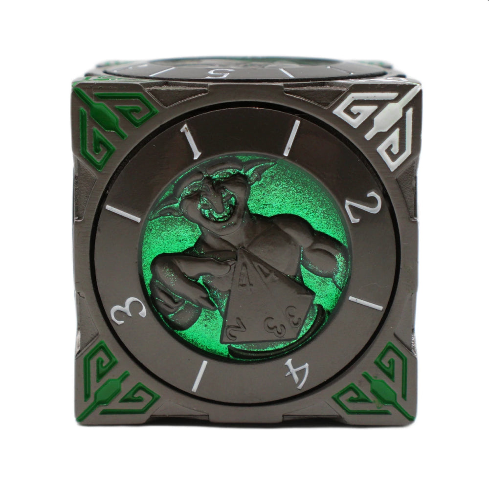 Metal 7-in-1 Dice Spinner: Dice Goblin - Matte Black w/Green (Old School Dice)